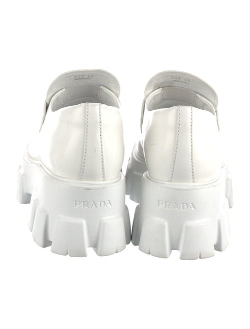Prada Enameled Metal Triangle Leather Loafers