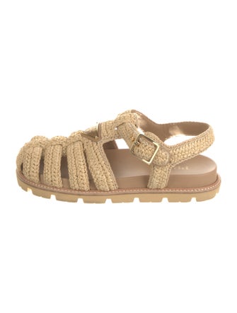 Prada Enameled Metal Triangle Raffia Slingback Sandals