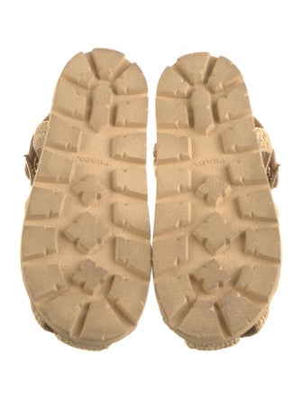 Prada Enameled Metal Triangle Raffia Slingback Sandals