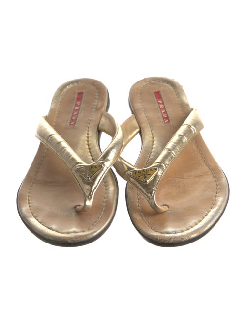 Prada Enameled Metal Triangle Leather Flip Flops