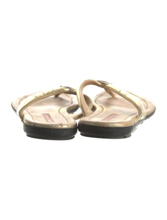 Prada Enameled Metal Triangle Leather Flip Flops