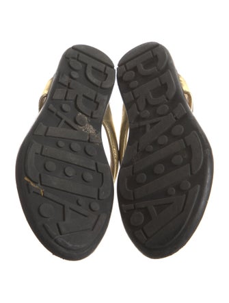 Prada Enameled Metal Triangle Leather Flip Flops