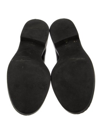 Prada Enameled Metal Triangle Leather Loafers