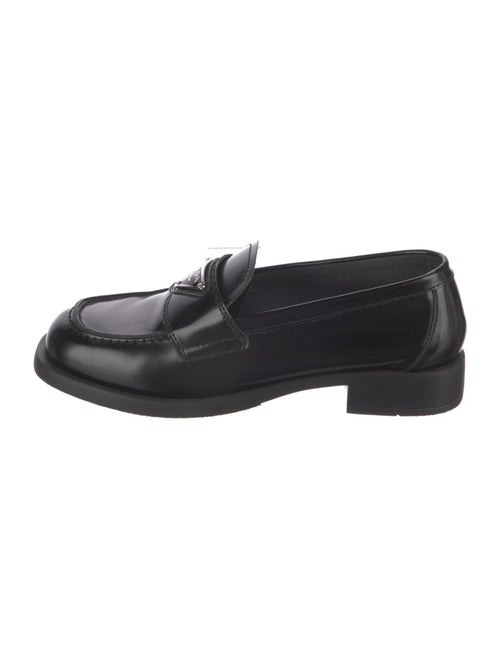 Prada Enameled Metal Triangle Leather Loafers