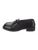 Prada Enameled Metal Triangle Leather Loafers