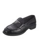 Prada Enameled Metal Triangle Leather Loafers