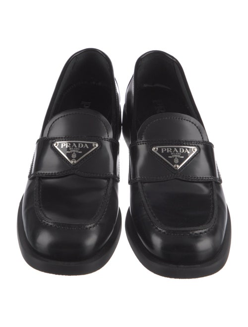 Prada Enameled Metal Triangle Leather Loafers