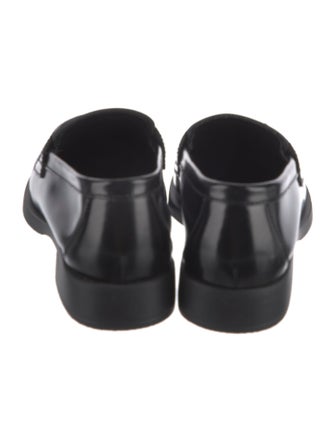 Prada Enameled Metal Triangle Leather Loafers