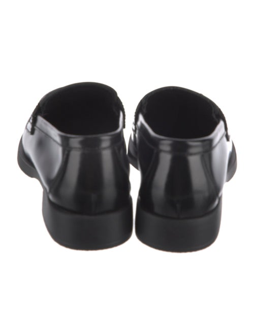 Prada Enameled Metal Triangle Leather Loafers