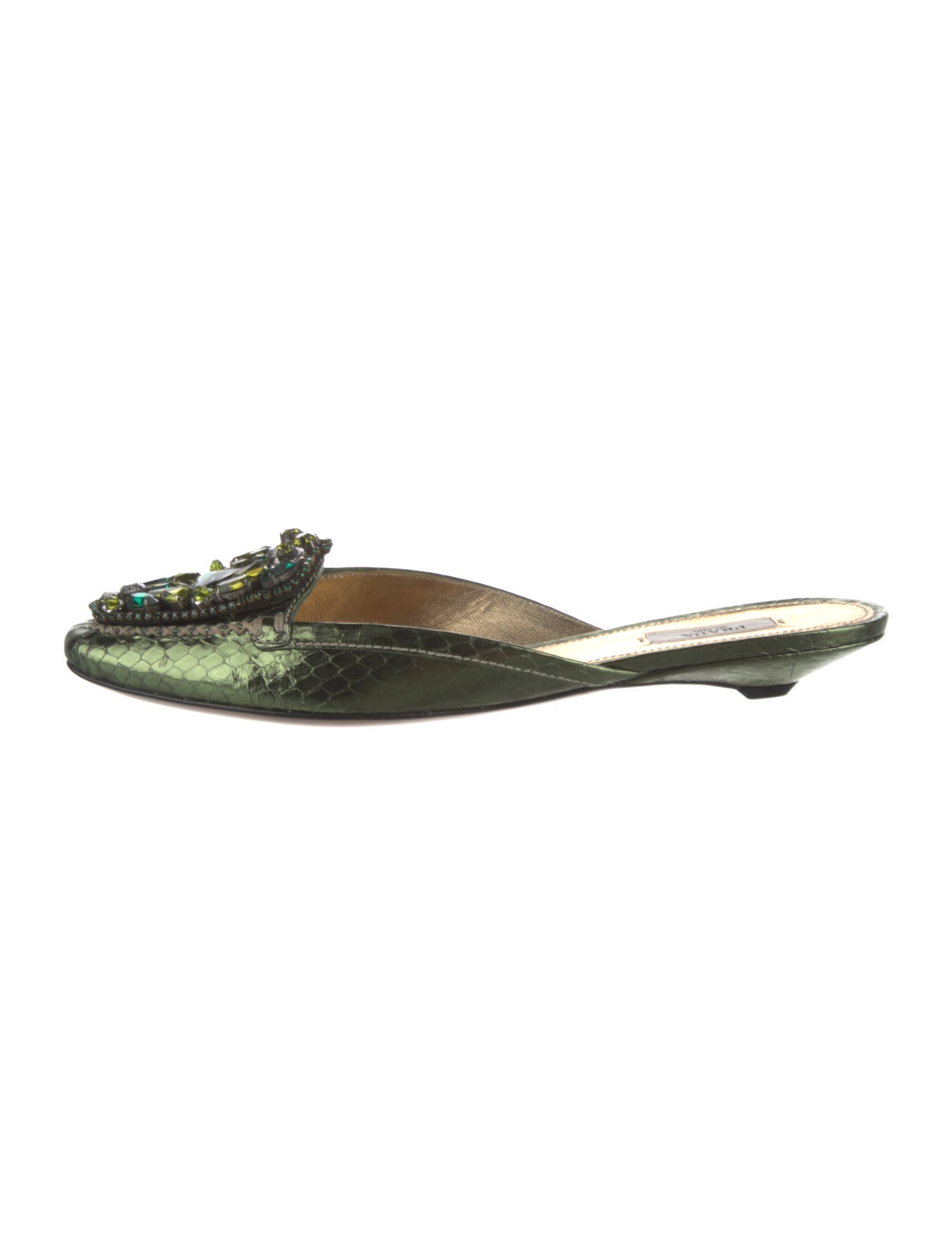 Prada Snakeskin Crystal Embellishments Mules