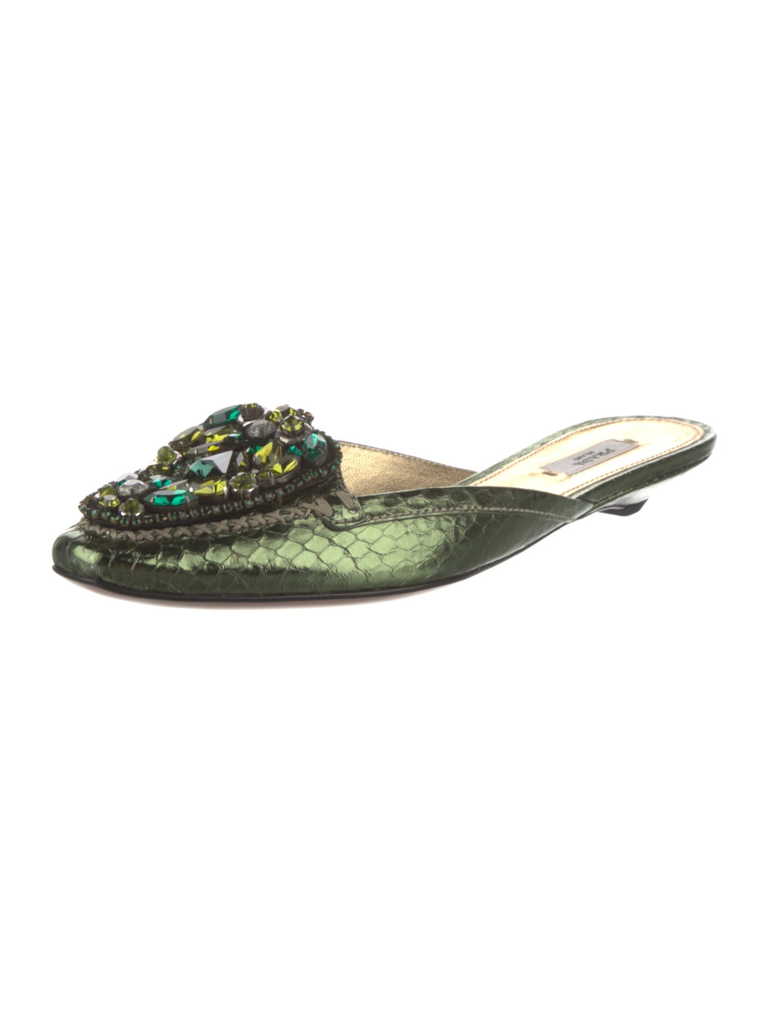 Prada Snakeskin Crystal Embellishments Mules