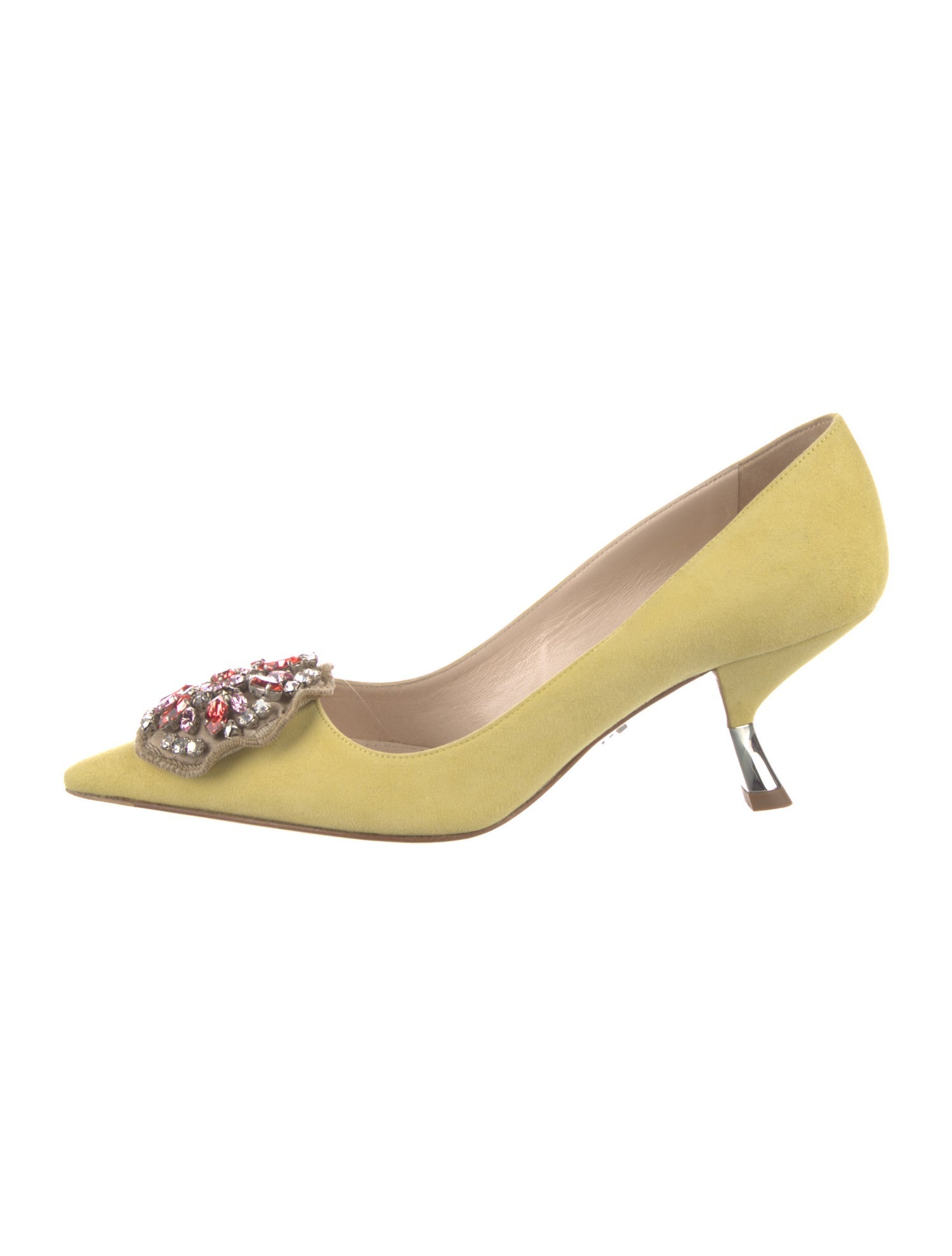 Prada Suede Crystal Embellishments Pumps