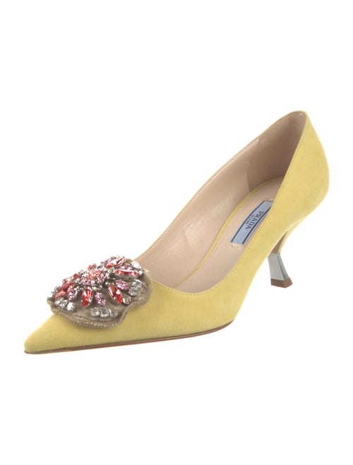 Prada Suede Crystal Embellishments Pumps