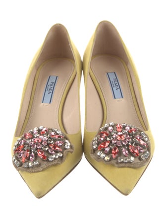 Prada Suede Crystal Embellishments Pumps