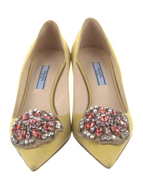 Prada Suede Crystal Embellishments Pumps