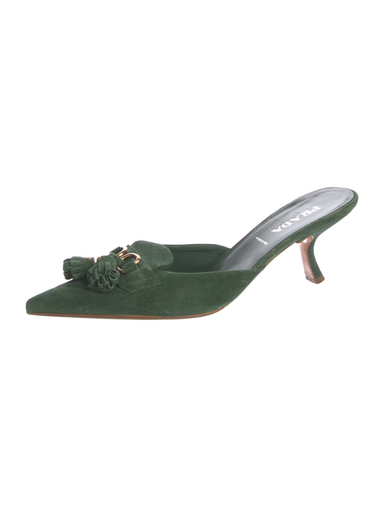 Prada Suede Tassel Accents Mules