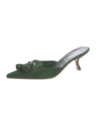 Prada Suede Tassel Accents Mules