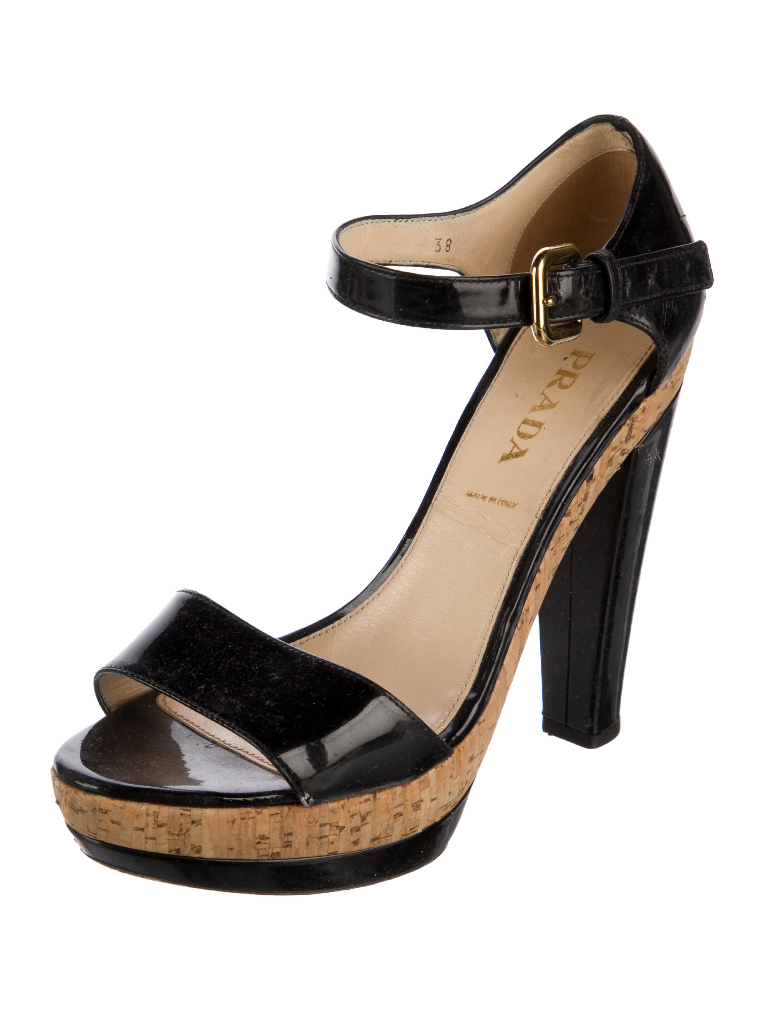 Prada Patent Leather Colorblock Pattern Sandals
