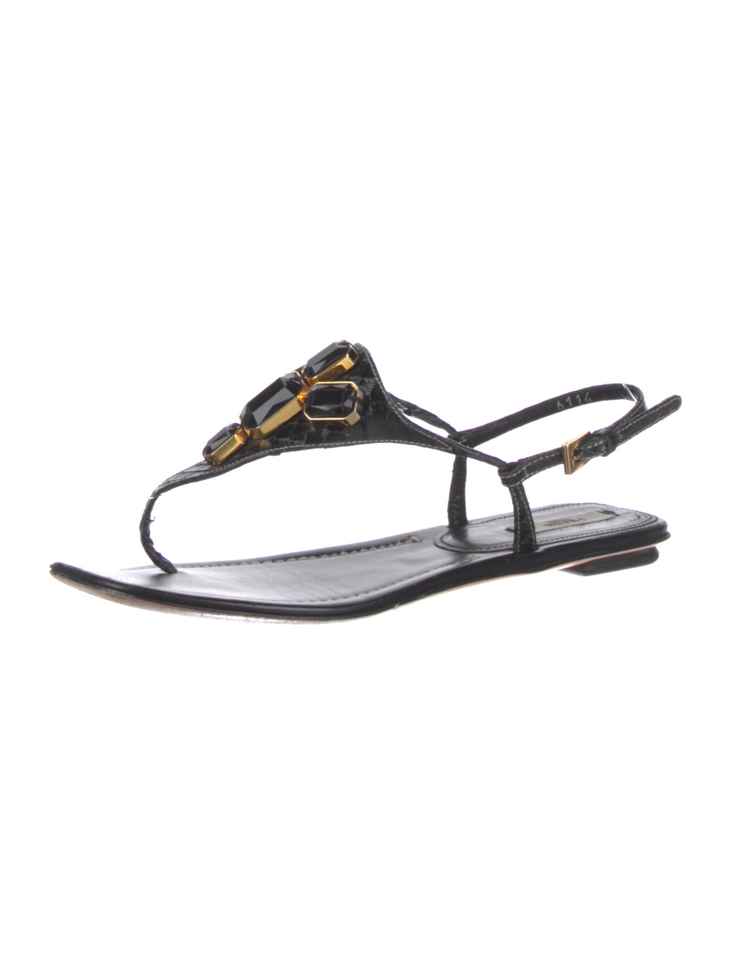 Prada Leather Crystal Embellishments Slingback Sandals