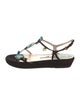 Prada Suede Leather Trim Embellishment T-Strap Sandals