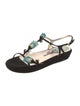 Prada Suede Leather Trim Embellishment T-Strap Sandals