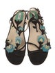 Prada Suede Leather Trim Embellishment T-Strap Sandals