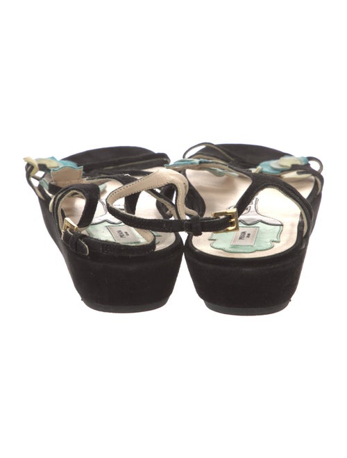Prada Suede Leather Trim Embellishment T-Strap Sandals