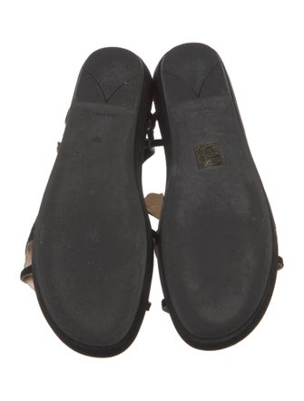 Prada Suede Leather Trim Embellishment T-Strap Sandals