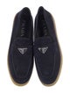 Prada Enameled Metal Triangle Suede Loafers