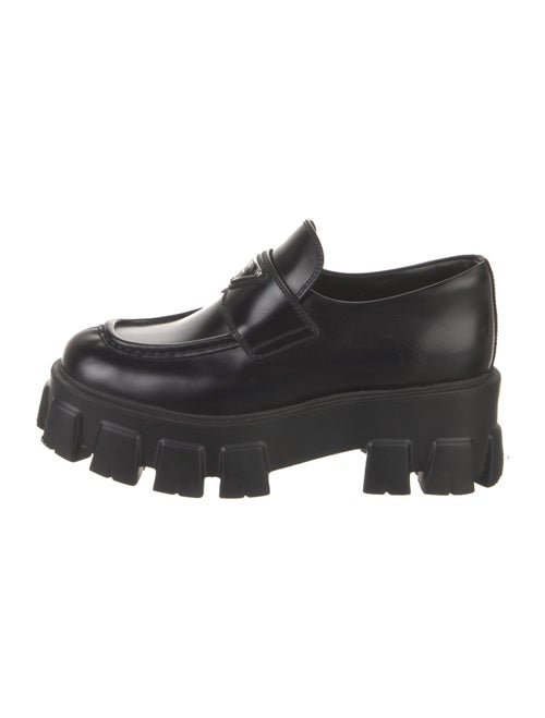 Prada Enameled Metal Triangle Leather Loafers