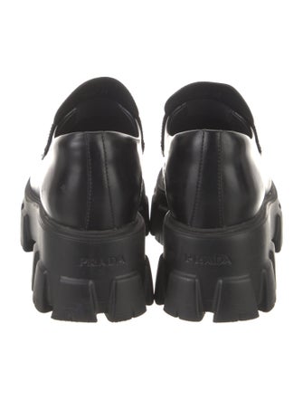 Prada Enameled Metal Triangle Leather Loafers
