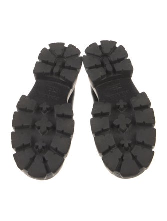 Prada Enameled Metal Triangle Leather Loafers