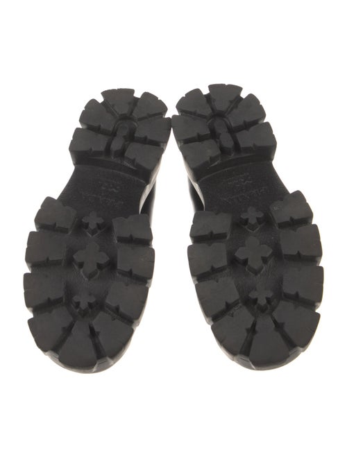 Prada Enameled Metal Triangle Leather Loafers