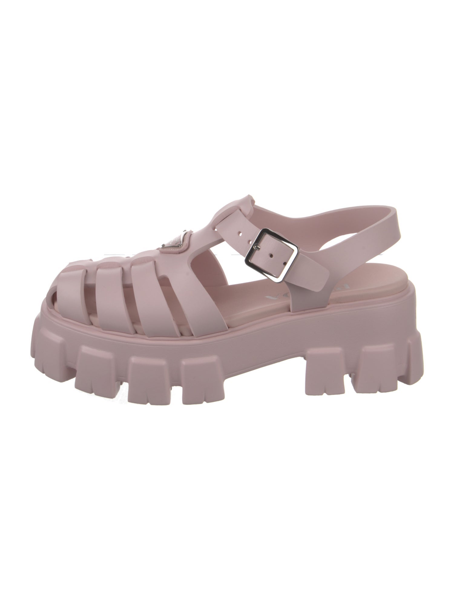 Prada Enameled Metal Triangle Rubber Gladiator Sandals