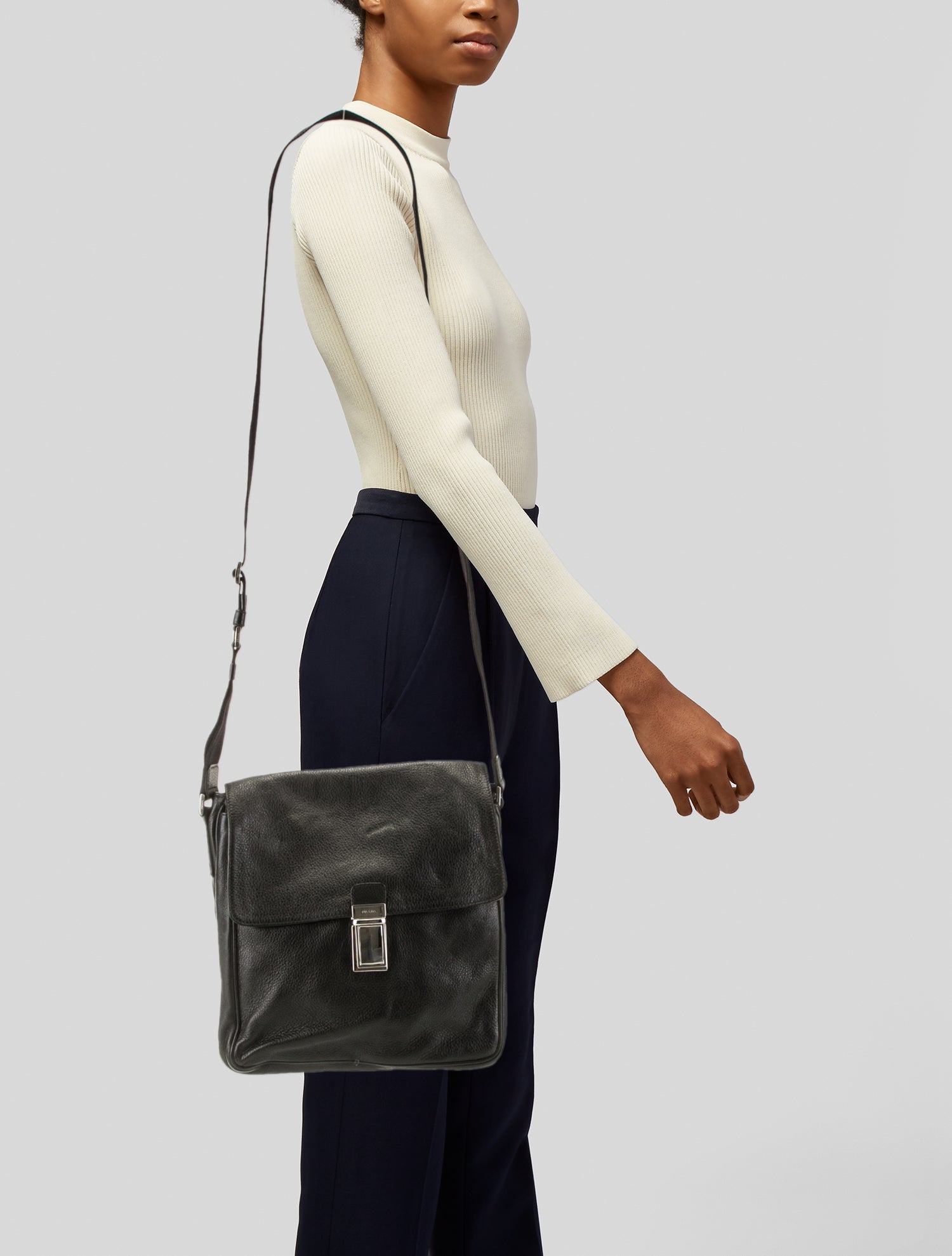 Prada Enameled Metal Triangle Messenger Bag