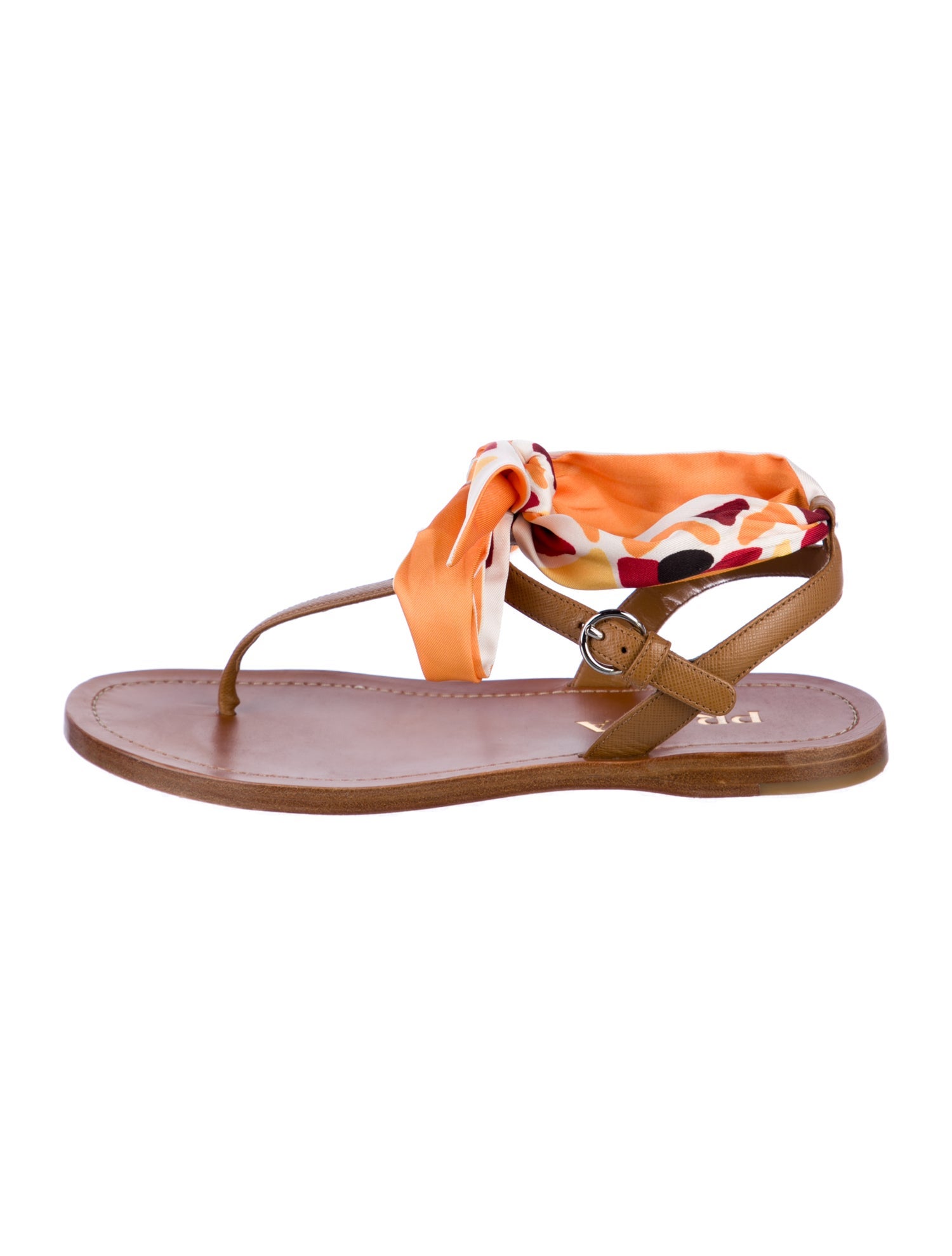 Prada Leather Colorblock Pattern T-Strap Sandals