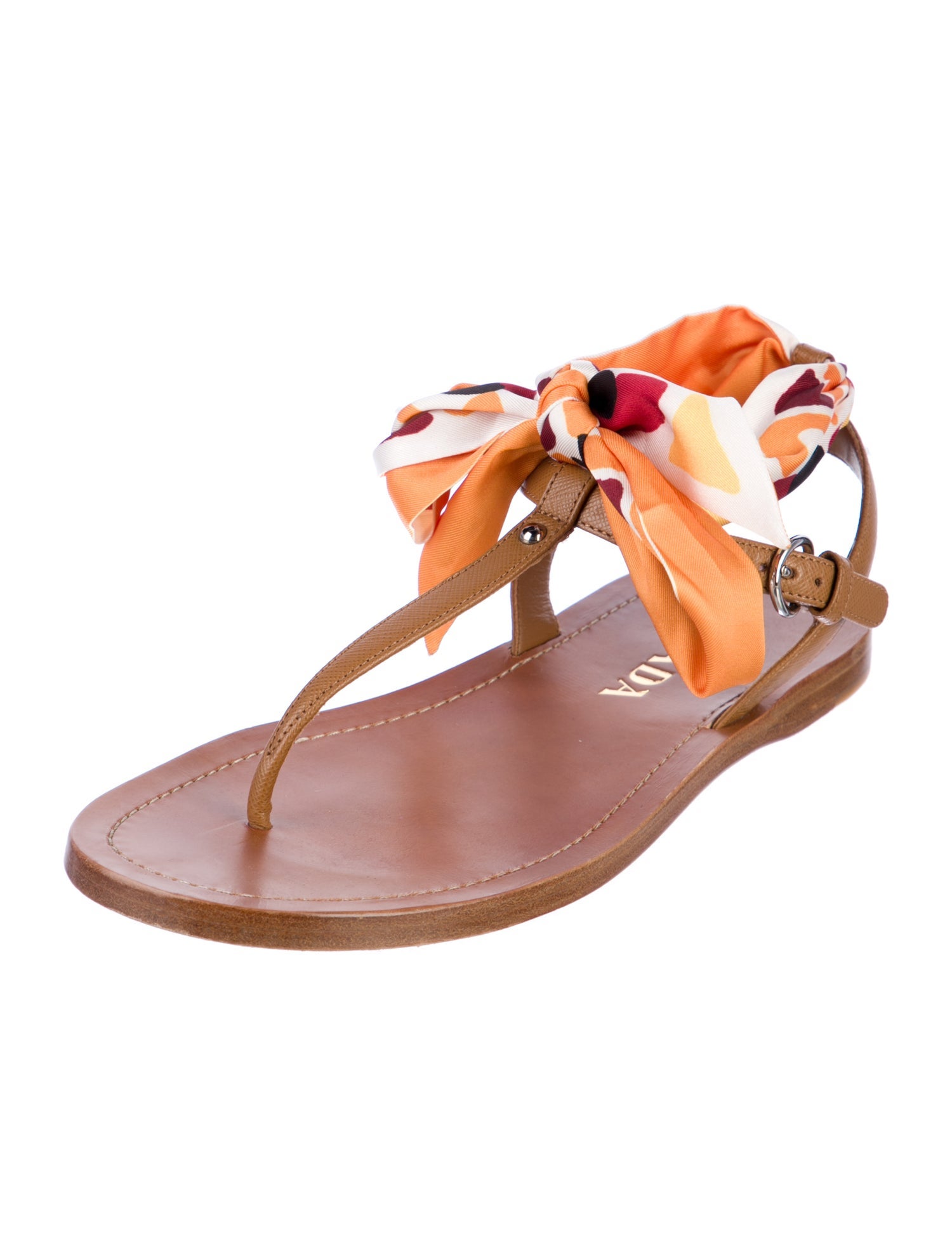Prada Leather Colorblock Pattern T-Strap Sandals