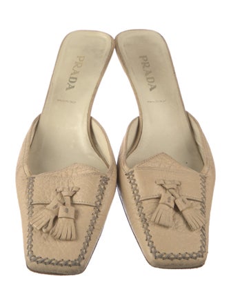 Prada Leather Tassel Accents Slides