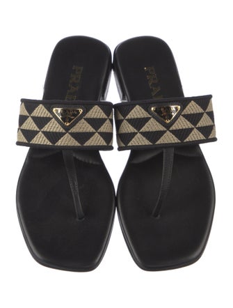Prada Enameled Metal Triangle Printed Slides