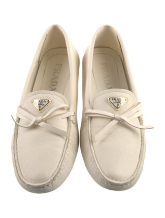 Prada Enameled Metal Triangle Leather Moccasins