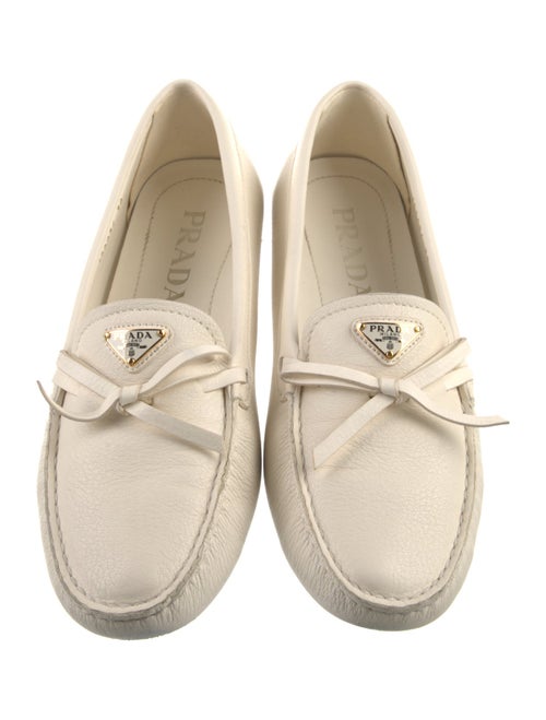 Prada Enameled Metal Triangle Leather Moccasins