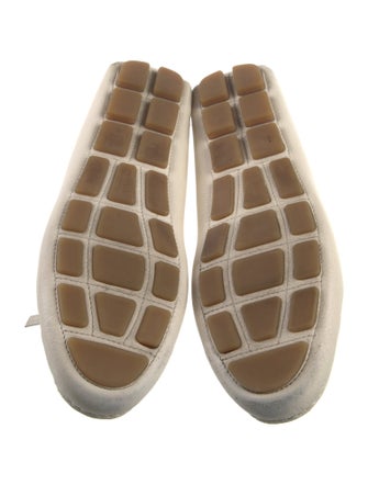 Prada Enameled Metal Triangle Leather Moccasins