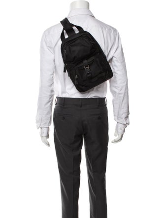 Prada Enameled Metal Triangle Backpack