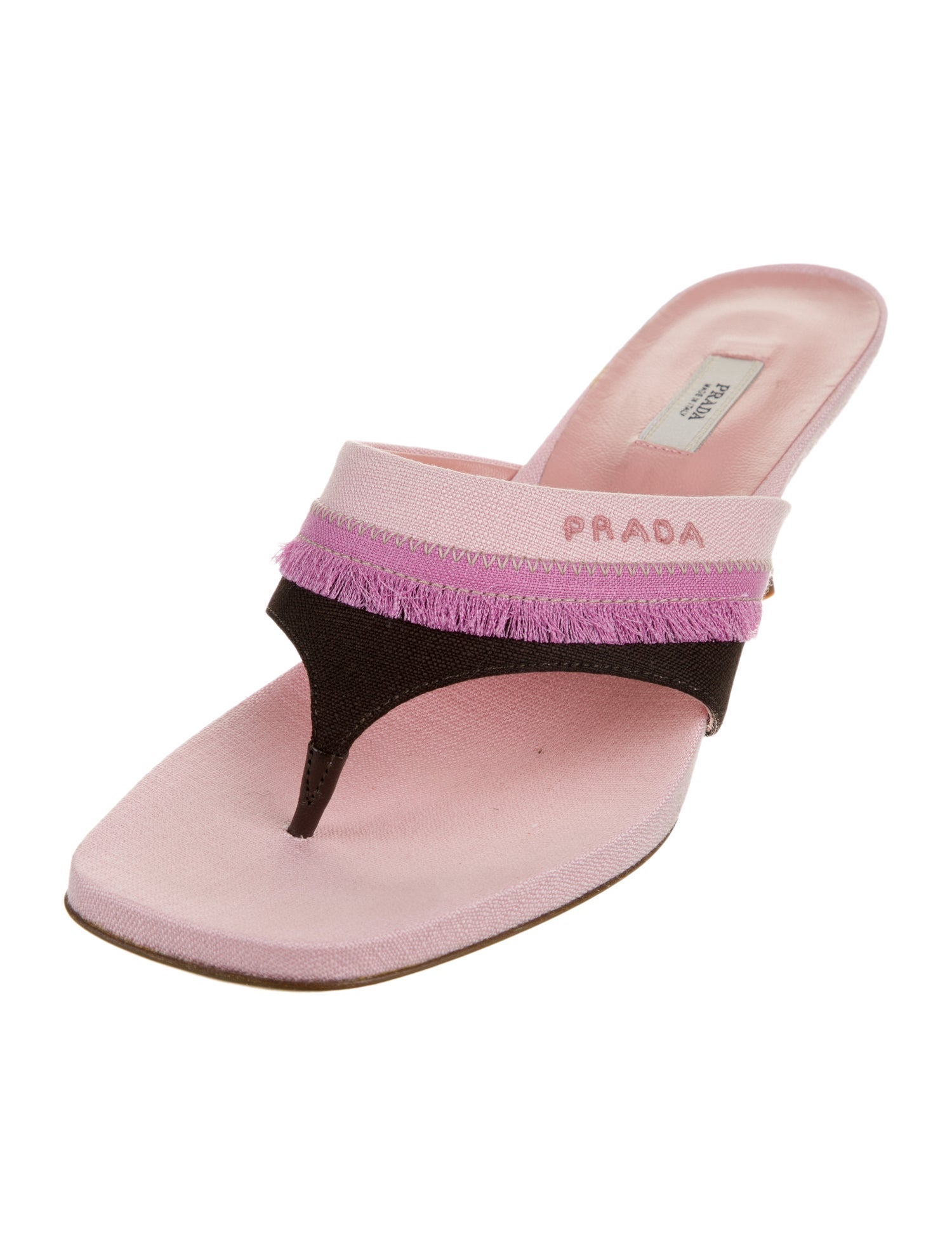 Prada Canvas Embroidered Accent Slides