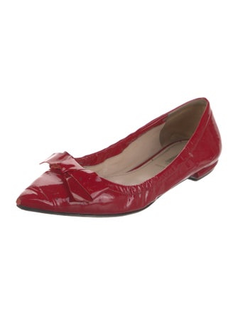 Prada Patent Leather Bow Accents Ballet Flats