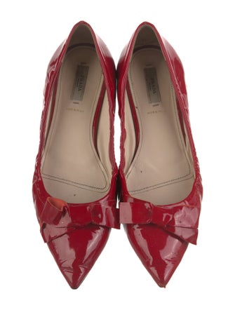Prada Patent Leather Bow Accents Ballet Flats