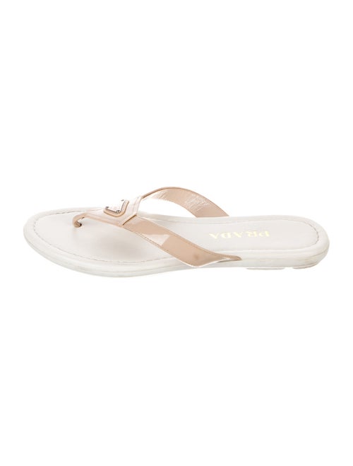 Prada Enameled Metal Triangle Patent Leather Slides