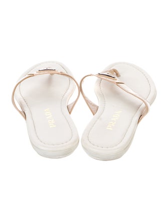 Prada Enameled Metal Triangle Patent Leather Slides