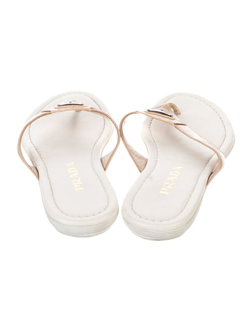 Prada Enameled Metal Triangle Patent Leather Slides