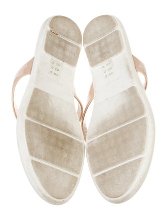 Prada Enameled Metal Triangle Patent Leather Slides